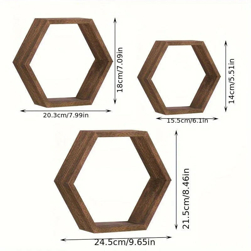 Hexagon Floating Wall Shelf, Hexagon Storage Rack - for Home Decoration Lovers - Perfect Gift - Suitable for Bathroom, Bedroom