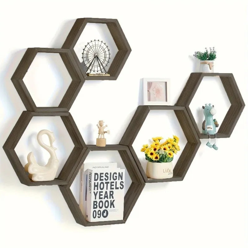 Hexagon Floating Wall Shelf, Hexagon Storage Rack - for Home Decoration Lovers - Perfect Gift - Suitable for Bathroom, Bedroom