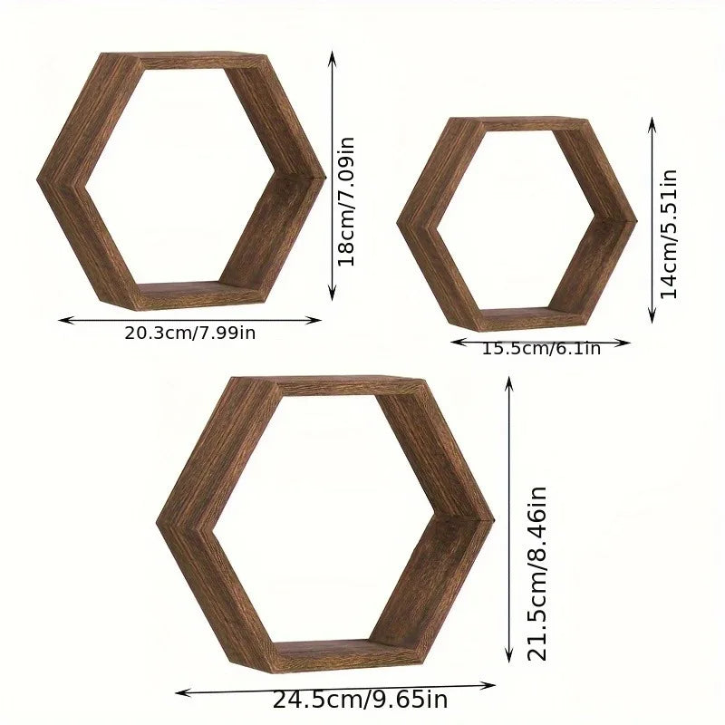 Hexagon Floating Wall Shelf, Hexagon Storage Rack - for Home Decoration Lovers - Perfect Gift - Suitable for Bathroom, Bedroom