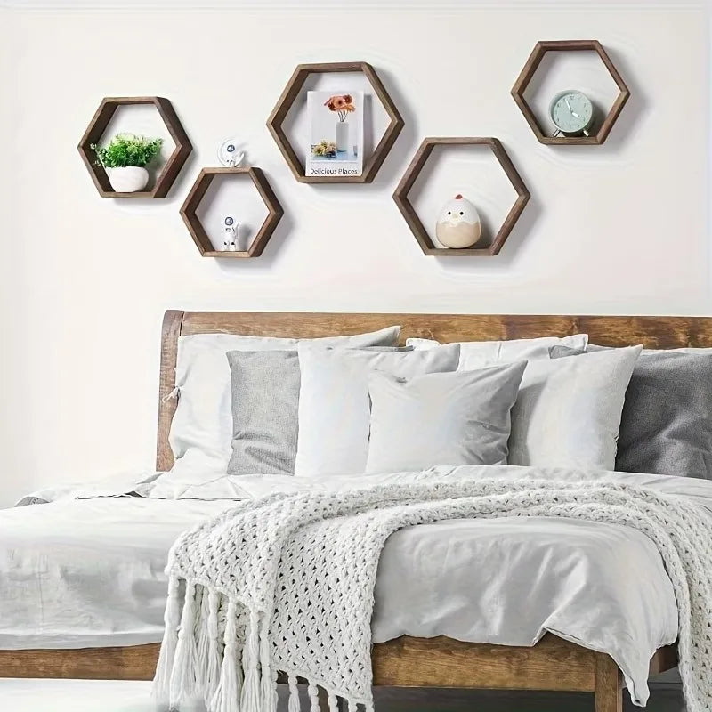 Hexagon Floating Wall Shelf, Hexagon Storage Rack - for Home Decoration Lovers - Perfect Gift - Suitable for Bathroom, Bedroom