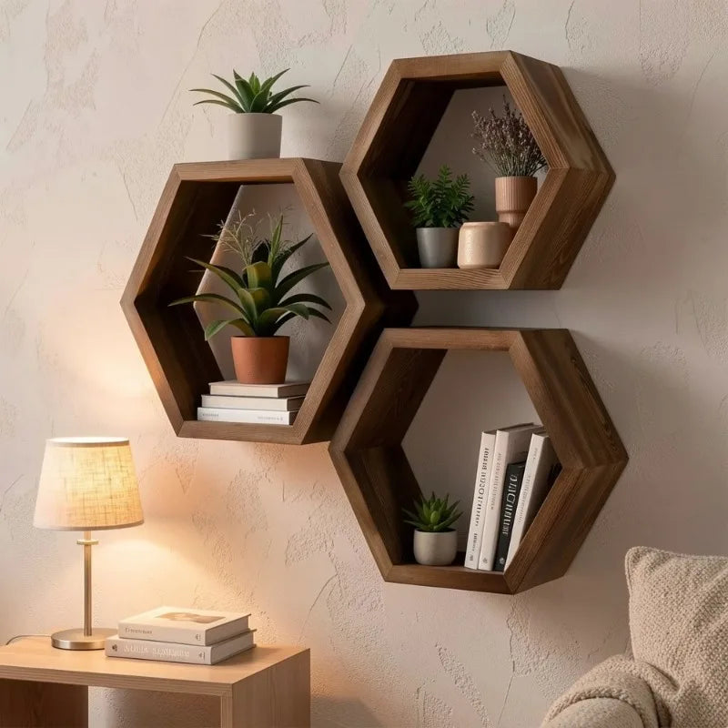Hexagon Floating Wall Shelf, Hexagon Storage Rack - for Home Decoration Lovers - Perfect Gift - Suitable for Bathroom, Bedroom
